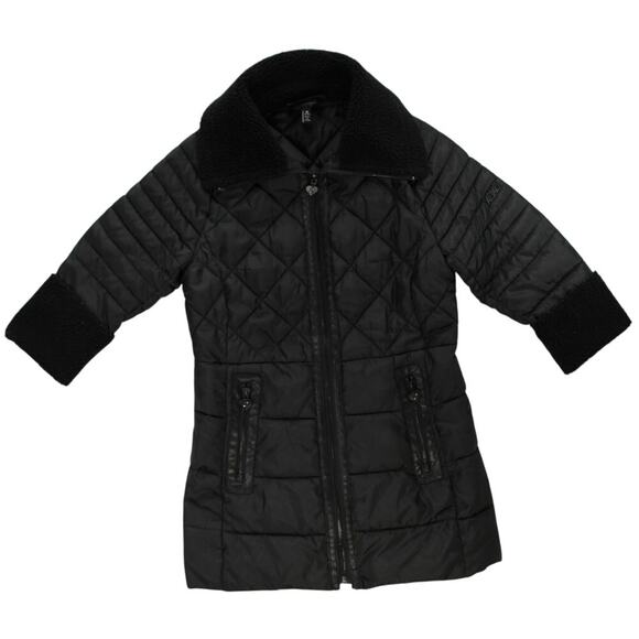 XOXO Girls M (8-10) Quilted Puffer Jacket Coat Black Sherpa Collar - Picture 1 of 11